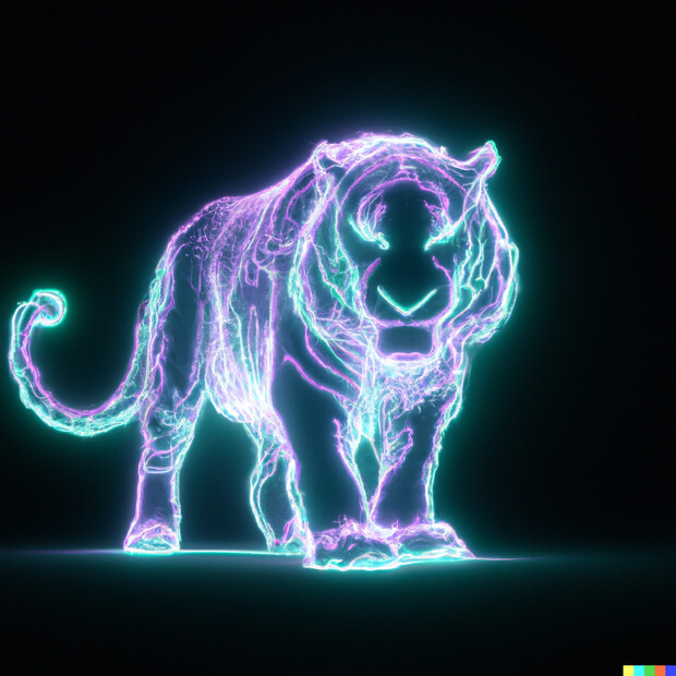 a tiger with fur made out of electricity, digital art